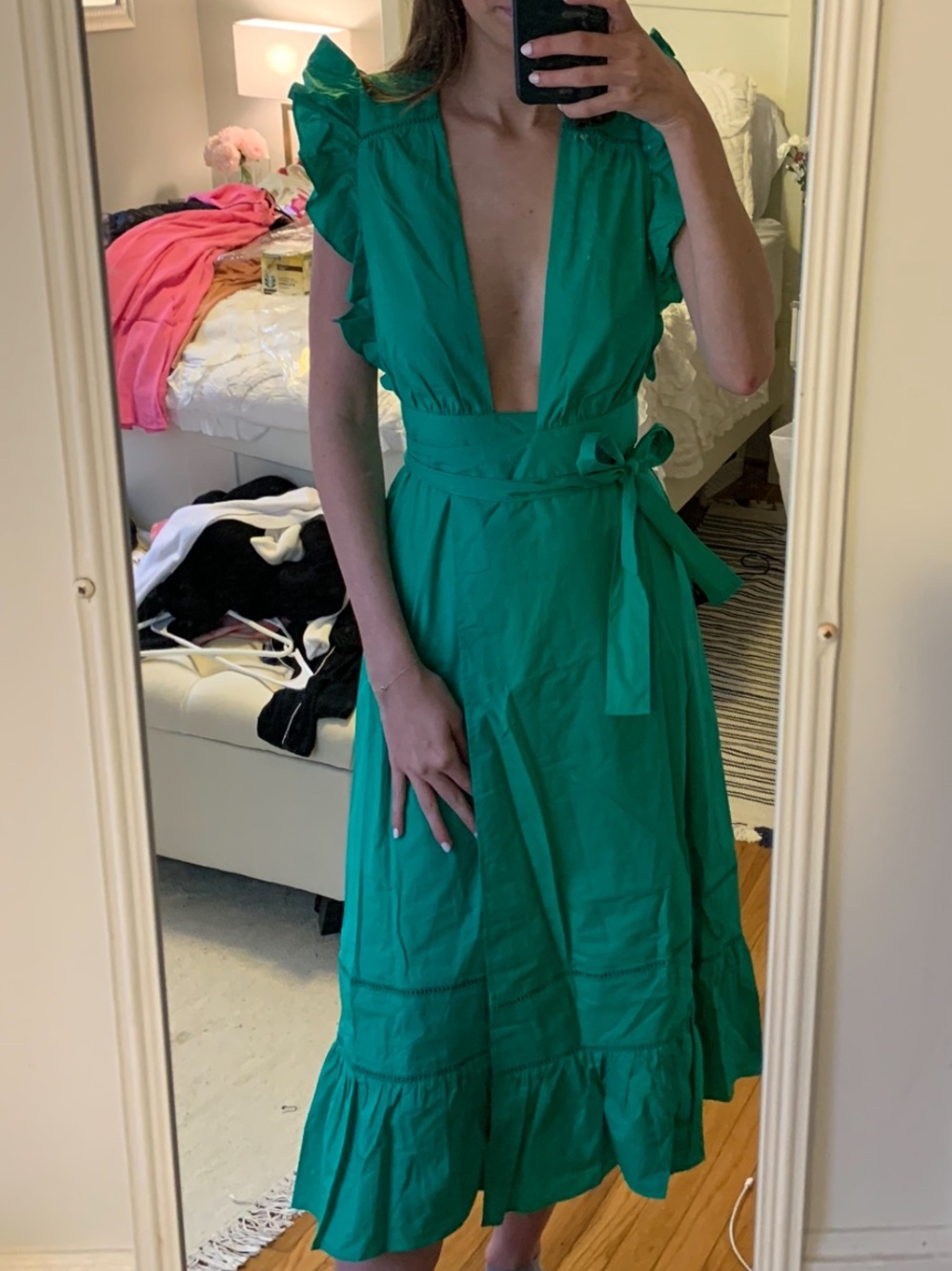 Lovers + Friends Zane Green Ruffle Midi Dress